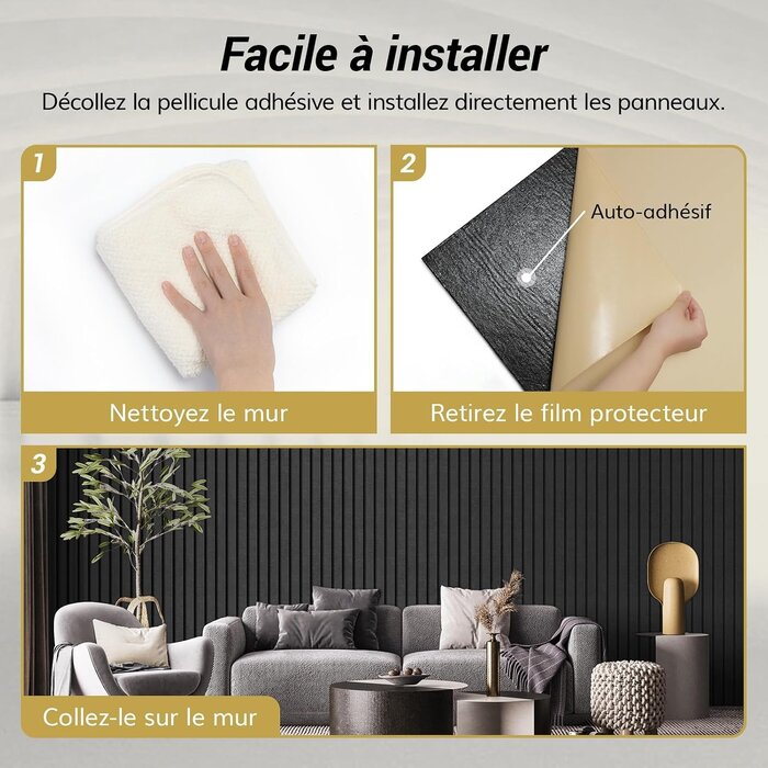Panneaux acoustiques auto-adhésifs 120x60cm - Noir - Lot de 4 - 34% de remise