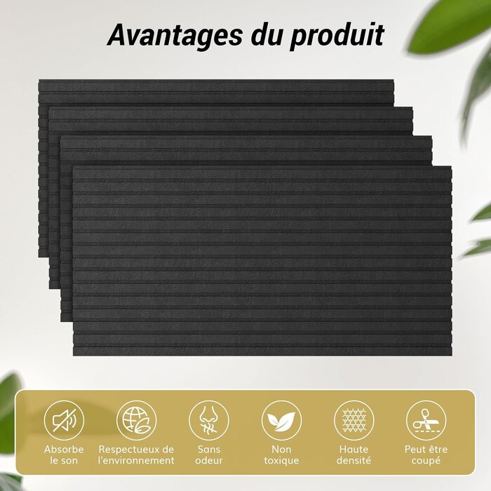 Panneaux acoustiques auto-adhésifs 120x60cm - Noir - Lot de 4 - 34% de remise