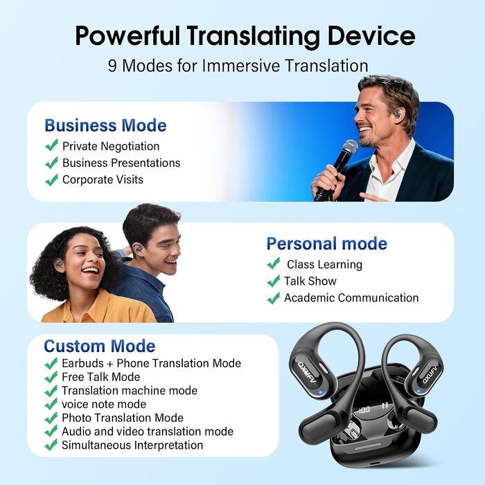 Écouteurs Traducteurs IA 164 langues Bluetooth 5.4 - 31% de remise