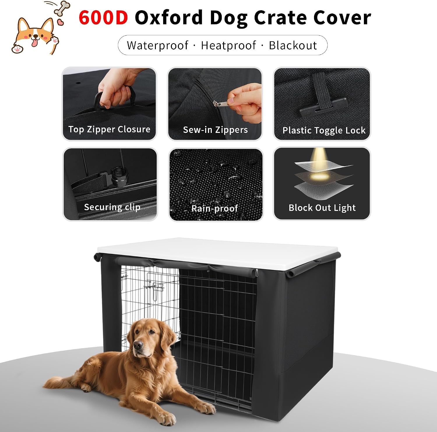Housse pour cage de chien 109x73x76cm - Polyester 600D - 34% de remise