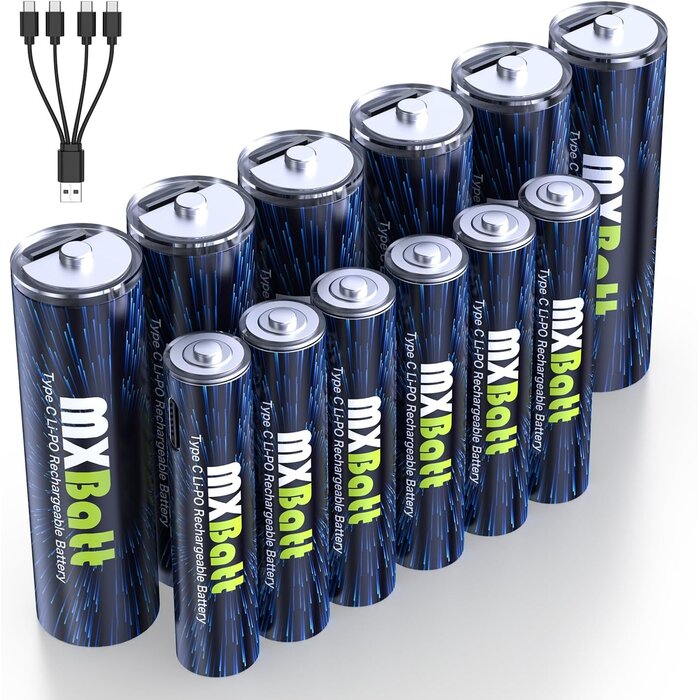 Lot de 12 piles rechargeables USB-C AA/AAA - 33% de remise