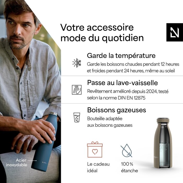 Bouteille isotherme 350ml taupe - Acier inoxydable - 25% de remise