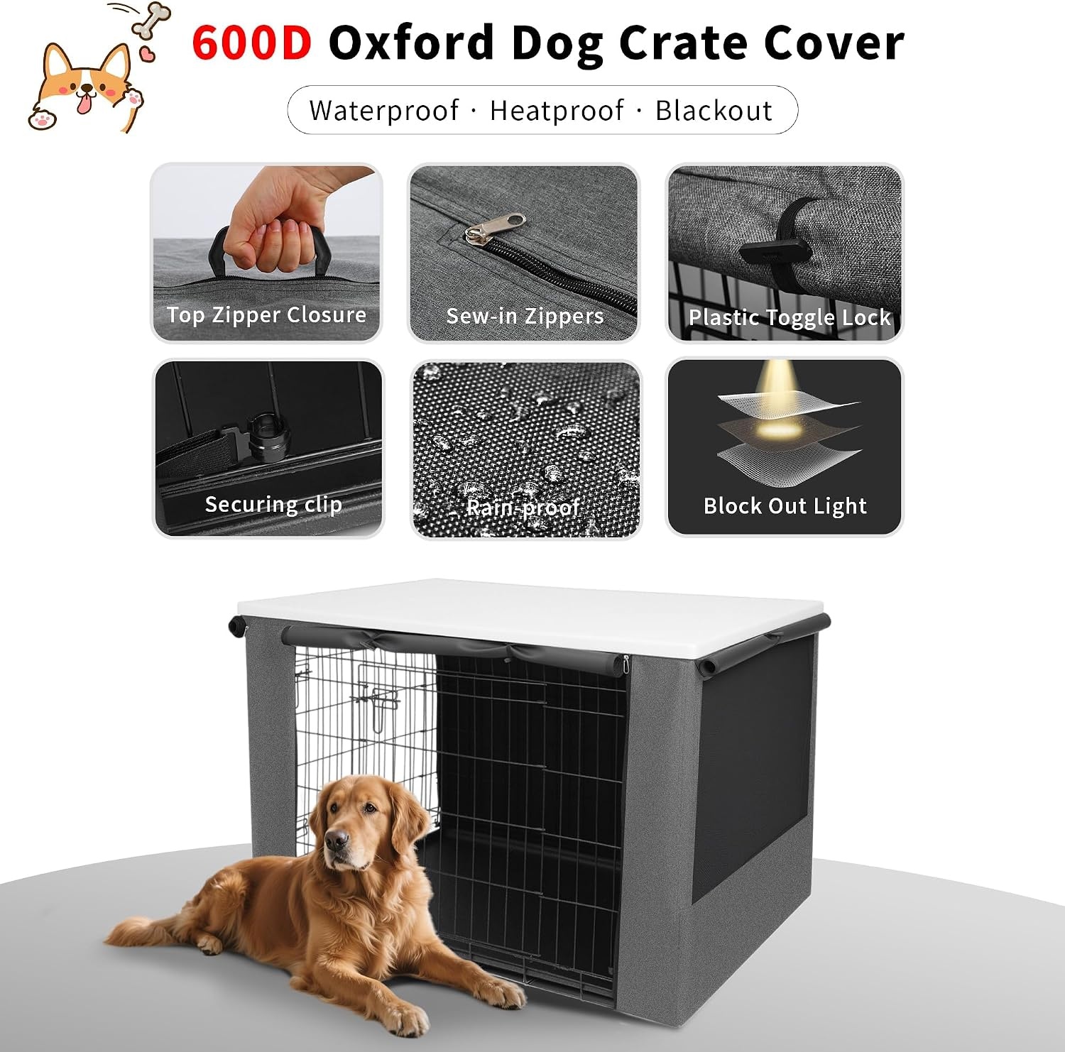 Housse pour cage de chien 93,5x60x62,5 cm - 33% de remise