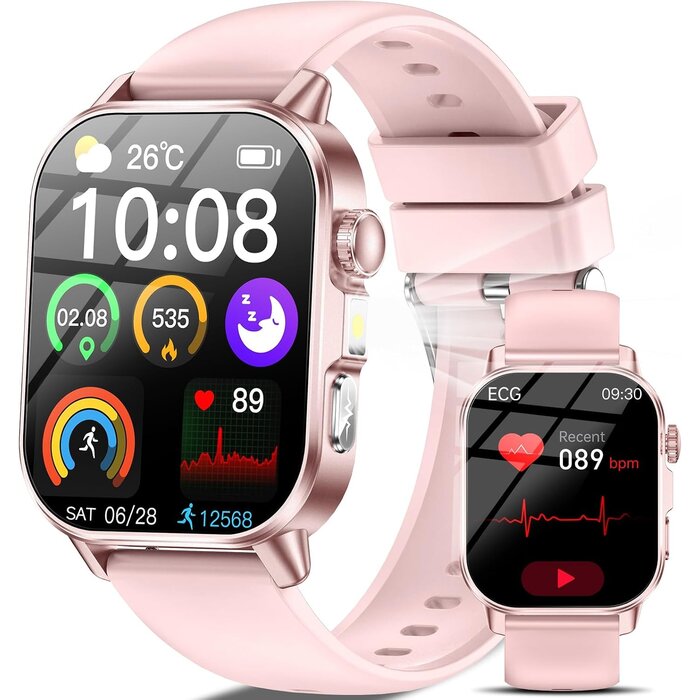 Montre connectée 2,0 pouces Rose - ECG et Tension - 32% de remise