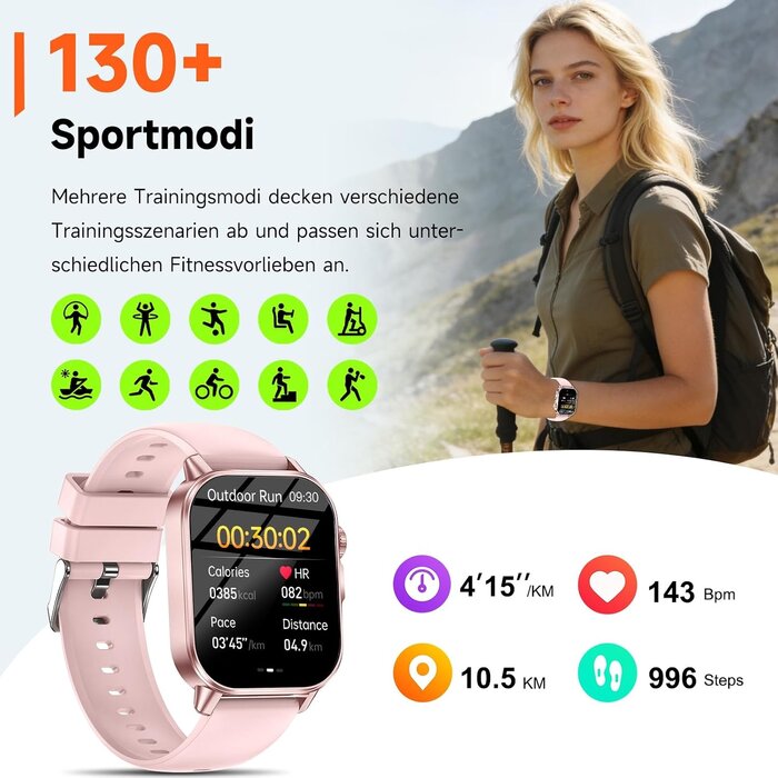 Montre connectée rose 2,0" Bluetooth 5.3 avec fonction SOS - 32% de remise