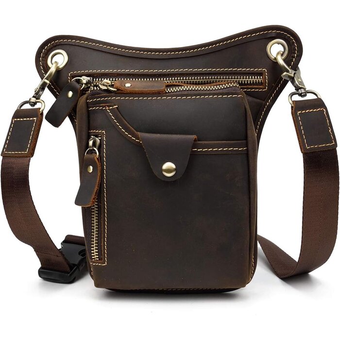 Sacoche de jambe en cuir de vachette marron - 31% de remise