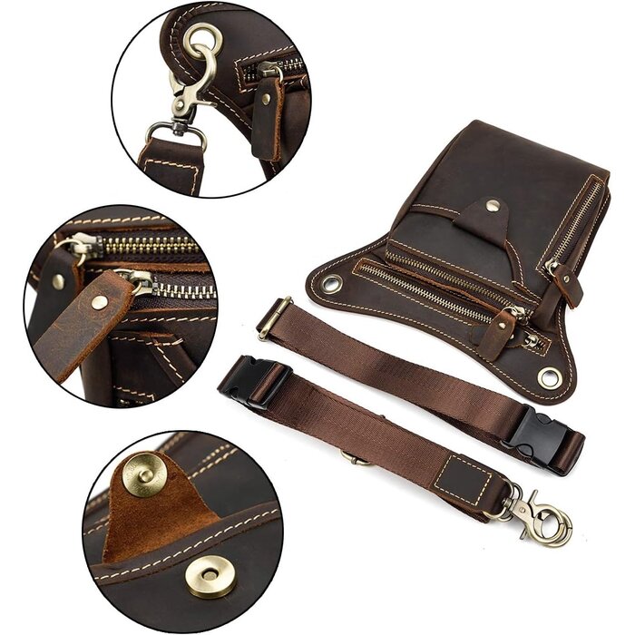 Sacoche de jambe en cuir de vachette marron - 31% de remise