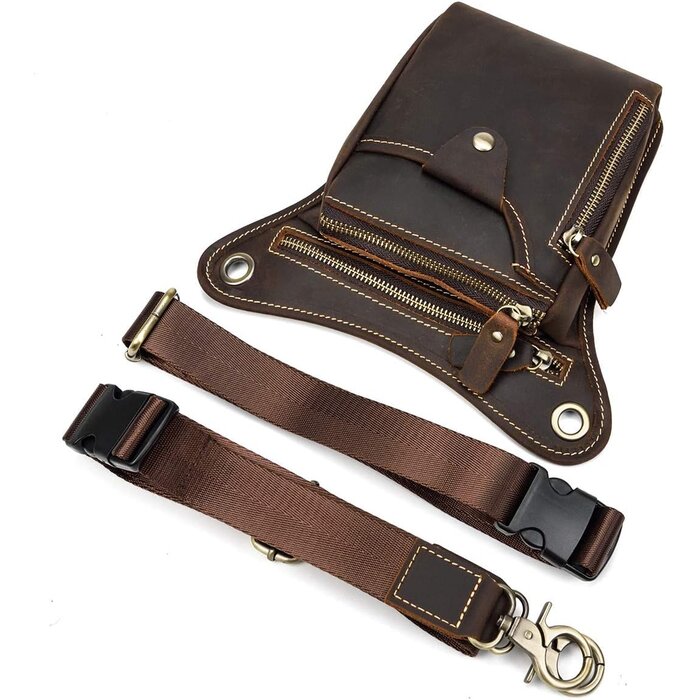 Sacoche de jambe en cuir de vachette marron - 31% de remise