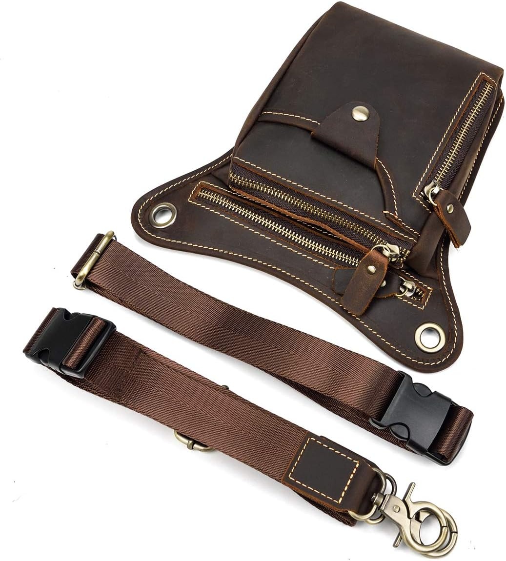 Sacoche de jambe en cuir de vachette marron - 31% de remise