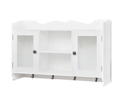 Vidaxl Étagère murale vitrée avec crochets - Blanc - 58% de remise