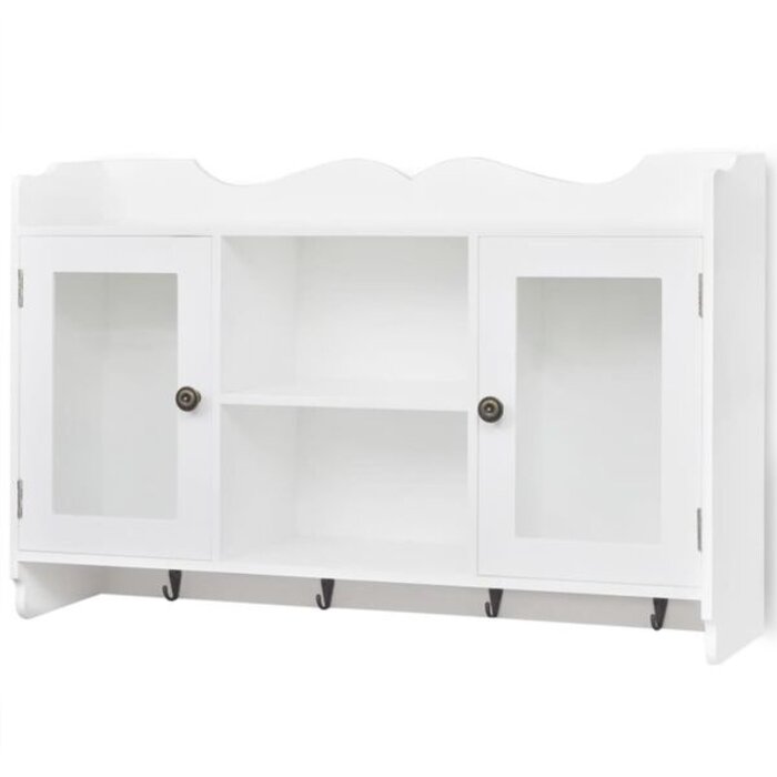 Étagère murale blanche avec vitrine et crochets - 52% de remise