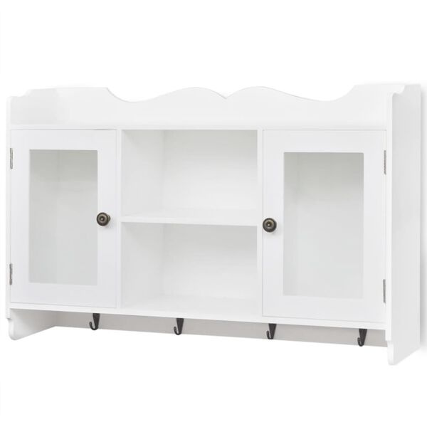 Étagère murale blanche avec vitrine et crochets - 52% de remise