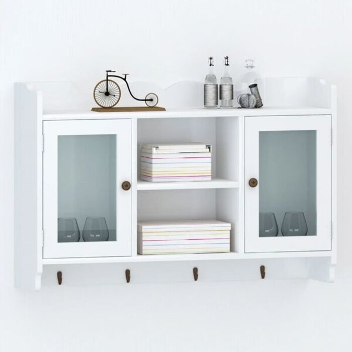 Étagère murale blanche avec vitrine et crochets - 52% de remise
