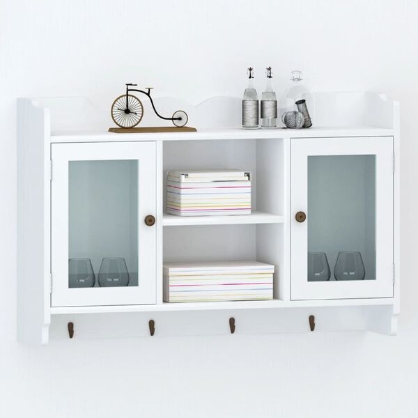 Étagère murale blanche avec vitrine et crochets - 52% de remise