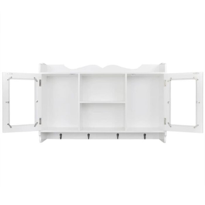Étagère murale blanche avec vitrine et crochets - 52% de remise