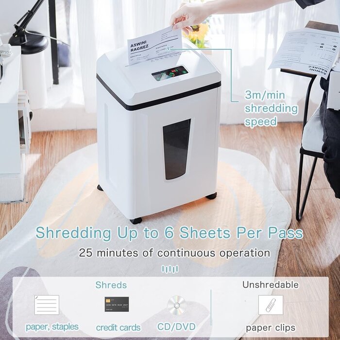 Destructeur P7 1x1mm ultra-sécurisé - 6 feuilles - Blanc - 35% de remise