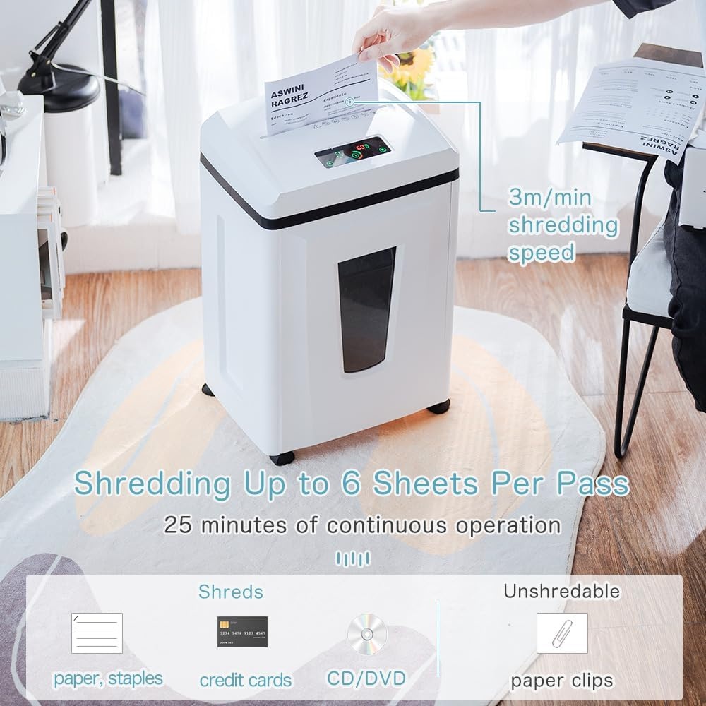Destructeur P7 1x1mm ultra-sécurisé - 6 feuilles - Blanc - 35% de remise
