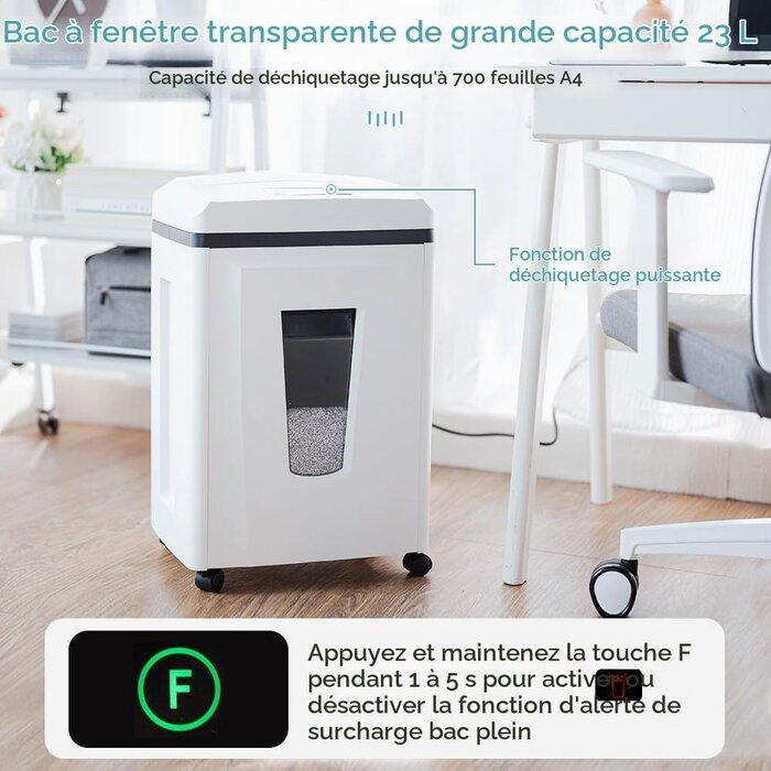Destructeur P7 1x1mm ultra-sécurisé - 6 feuilles - Blanc - 35% de remise