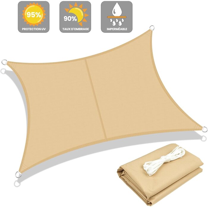 Voile d'ombrage carrée 4x4m - Sable - 34% de remise