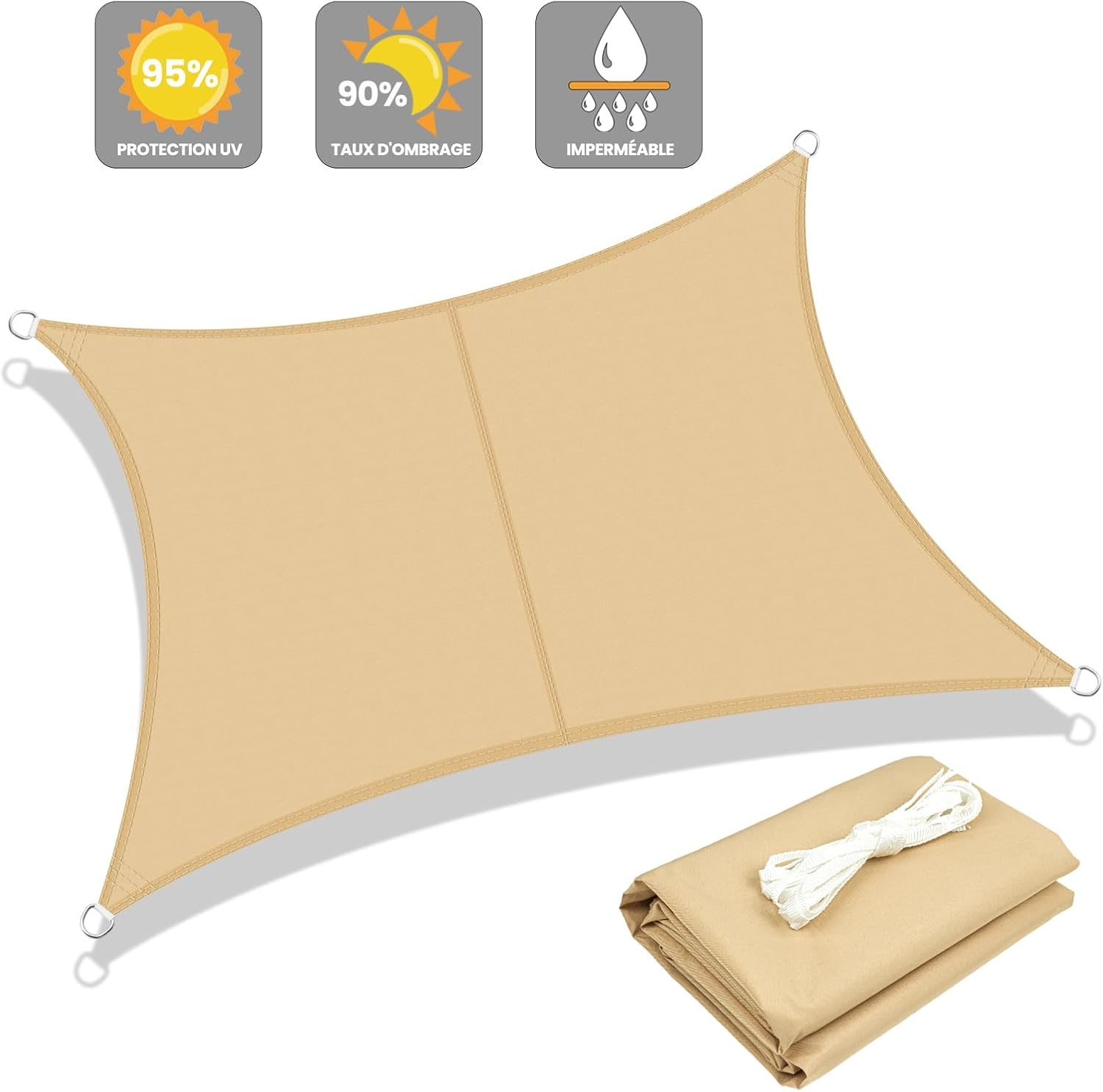 Voile d'ombrage carrée 4x4m - Sable - 34% de remise