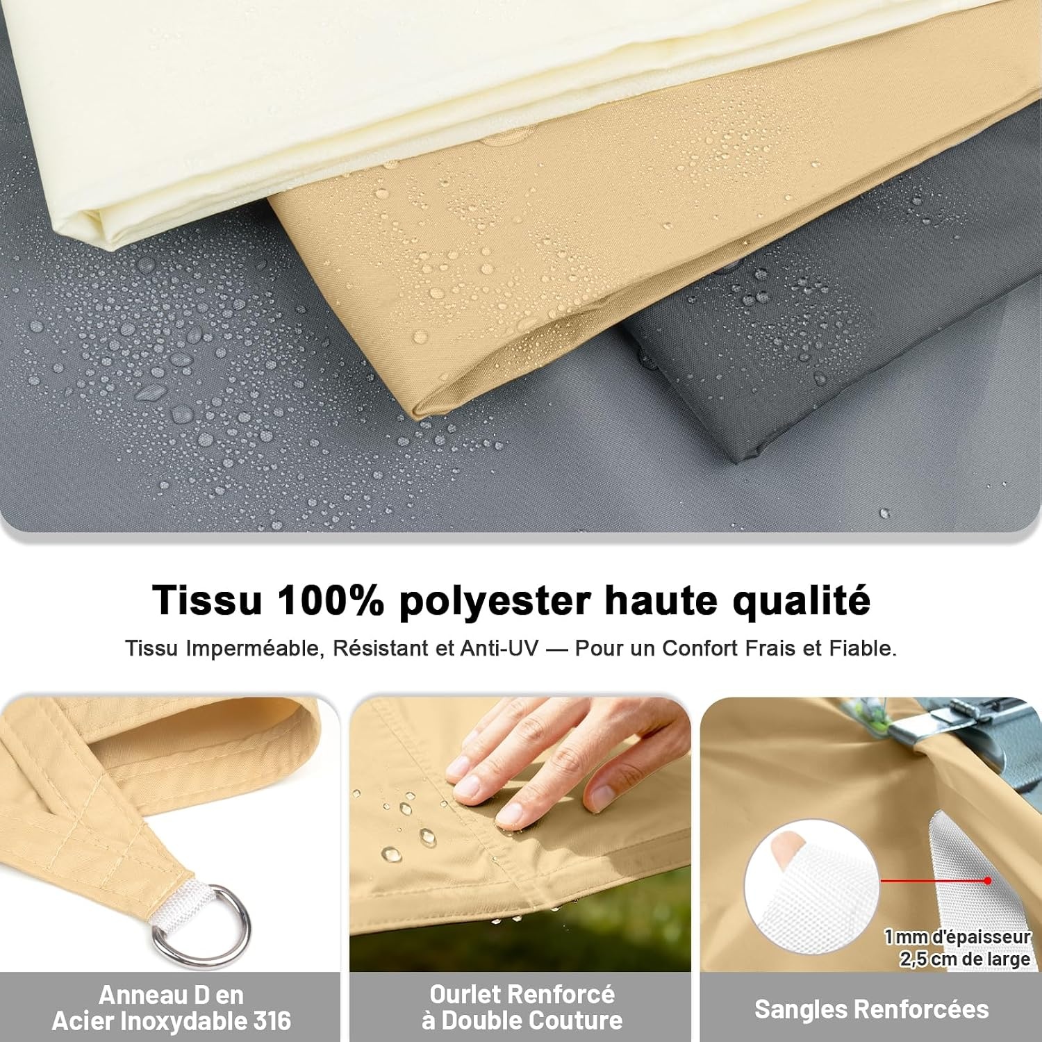Voile d'ombrage carrée 4x4m - Sable - 34% de remise