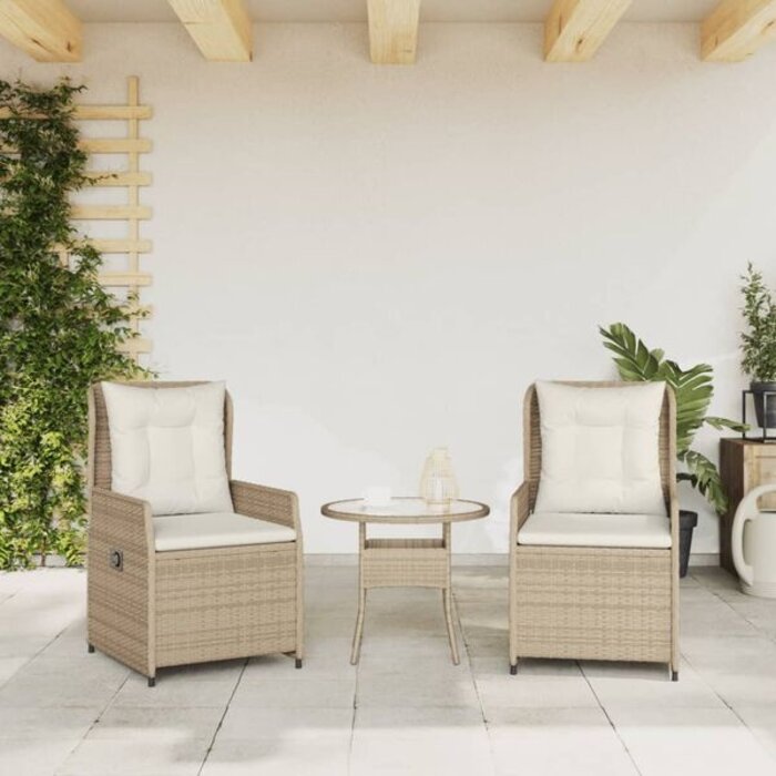 Lot de 2 chaises de jardin inclinables en polyrotin beige - 30% de remise
