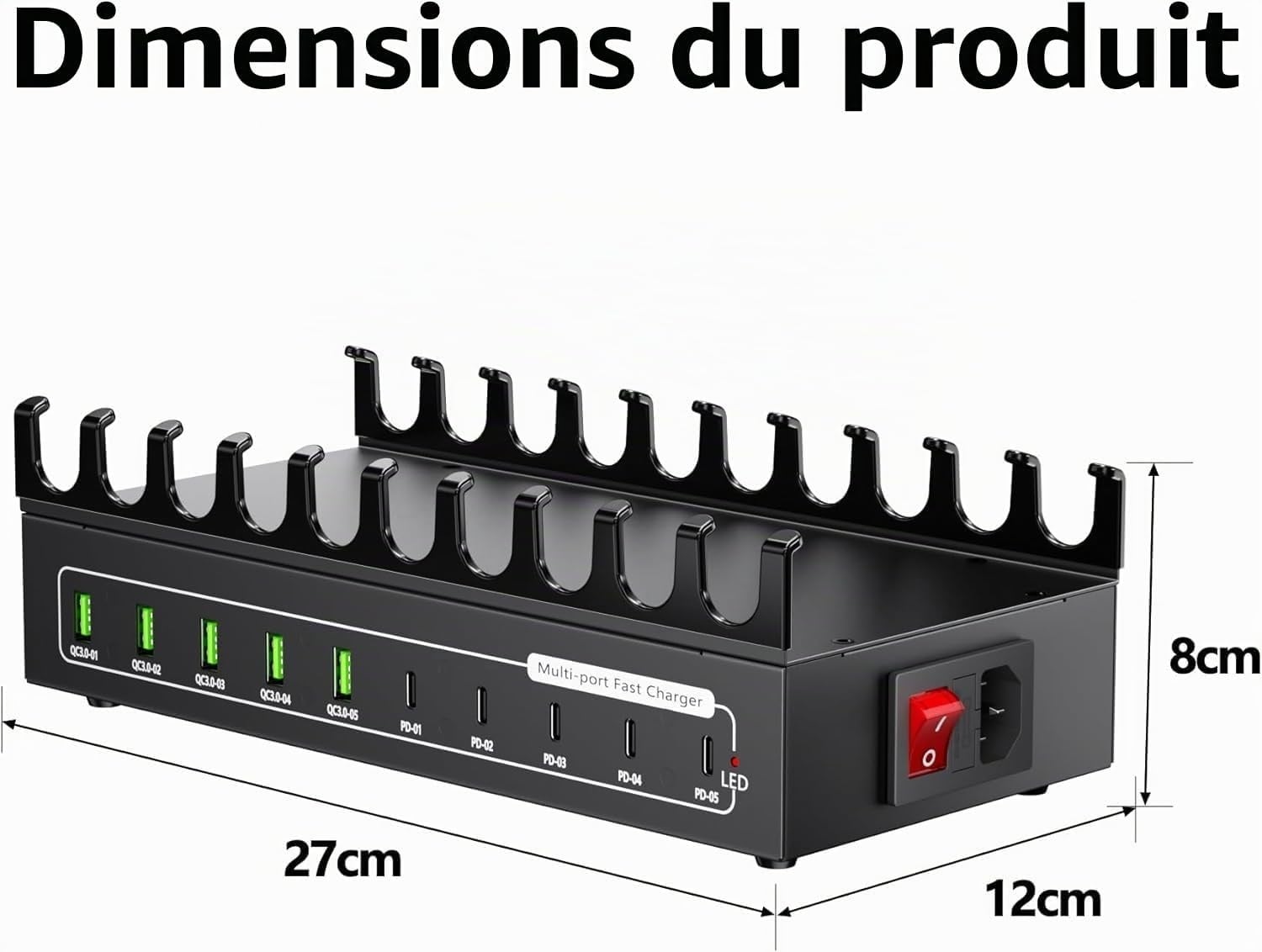 Station de recharge USB 200W 10 ports - Noir - 31% de remise