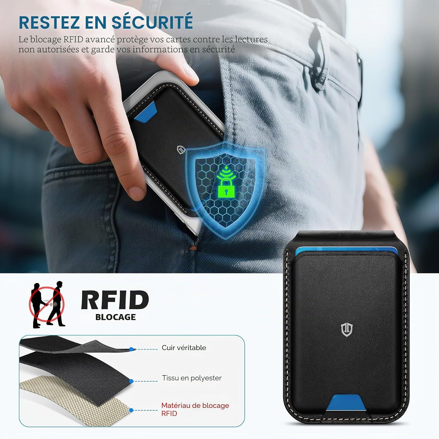 Porte-cartes magnétique MagSafe iPhone Cuir Noir - 32% de remise