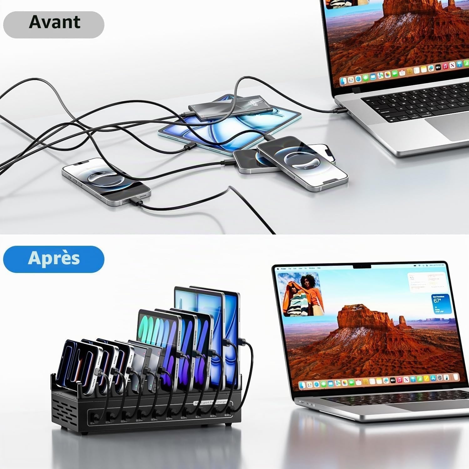 Station de charge 200W 10 ports USB-A/C - Aluminium - Noir - 31% de remise