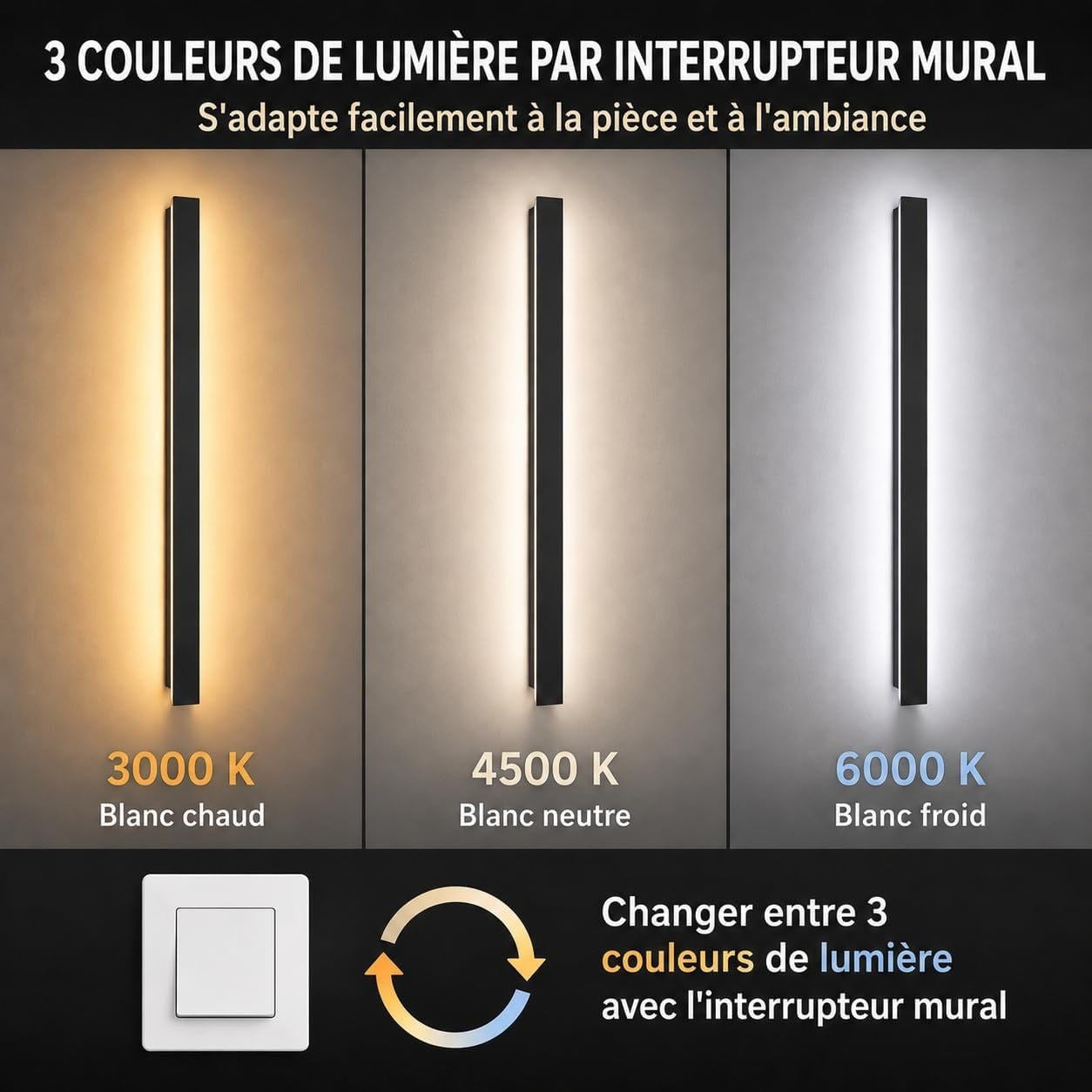Applique murale LED 120 cm noire - Design rectangulaire - 33% de remise