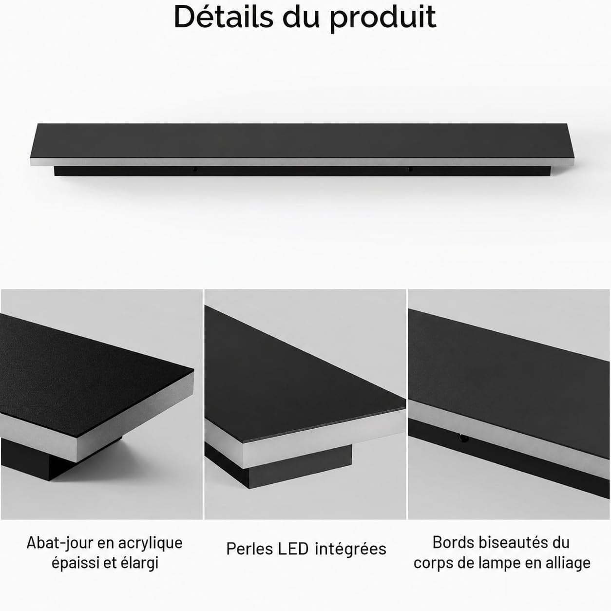 Applique murale LED 120 cm noire - Design rectangulaire - 33% de remise