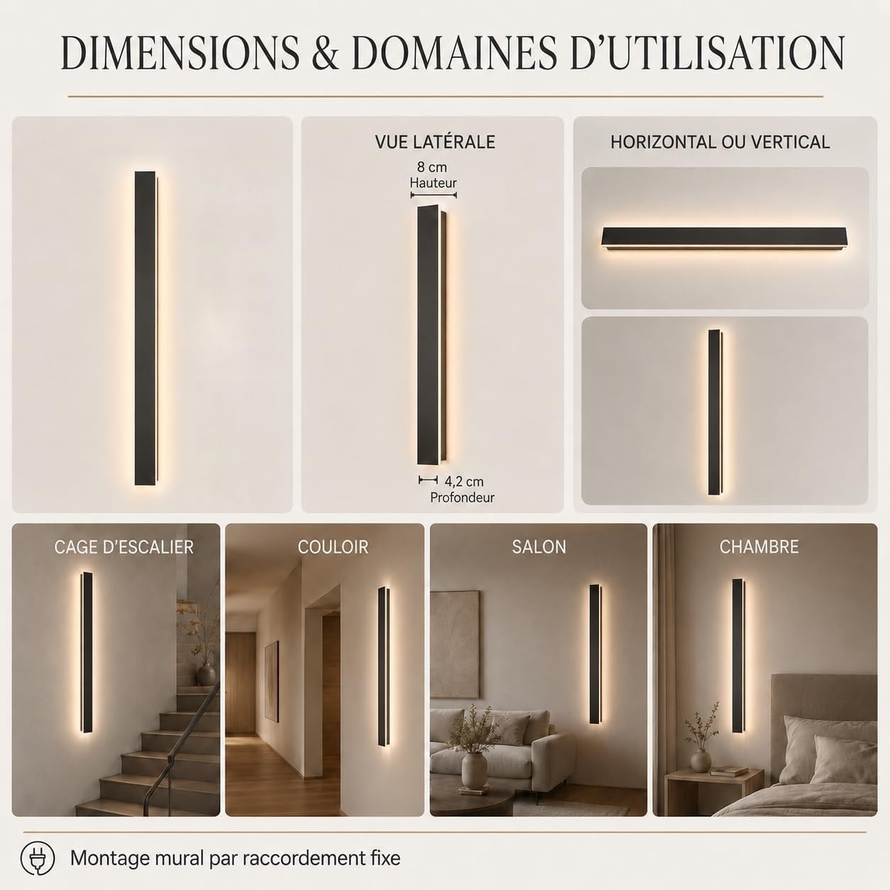 Applique murale LED 120 cm noire - Design rectangulaire - 33% de remise