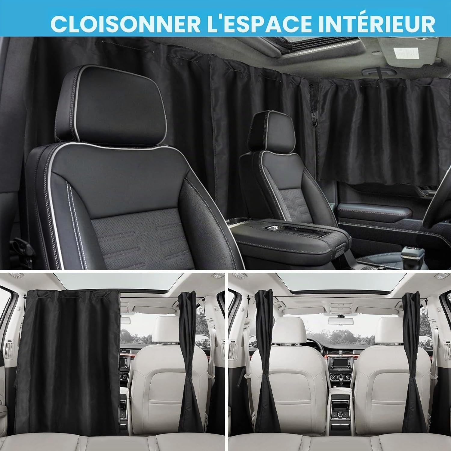 Set 3 rideaux occultants voiture et camping-car daim noir - 31% de remise