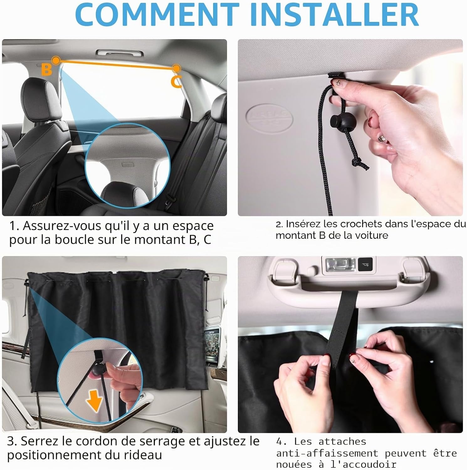Set 3 rideaux occultants voiture et camping-car daim noir - 31% de remise