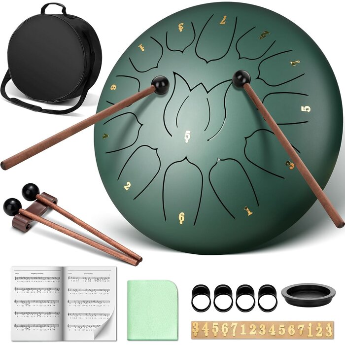 Tambour à langue acier 12 pouces 13 notes - Vert - 33% de remise