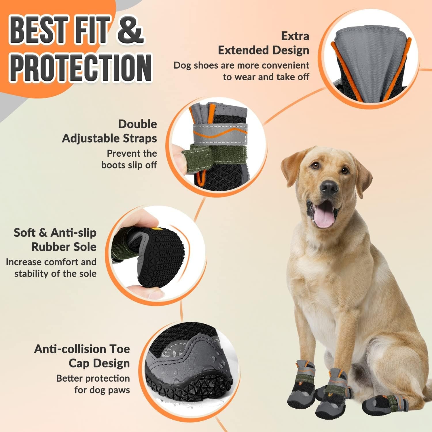 Chaussures de protection pour chien - Noir - Taille 2 - Lot de 4 - 30% de remise