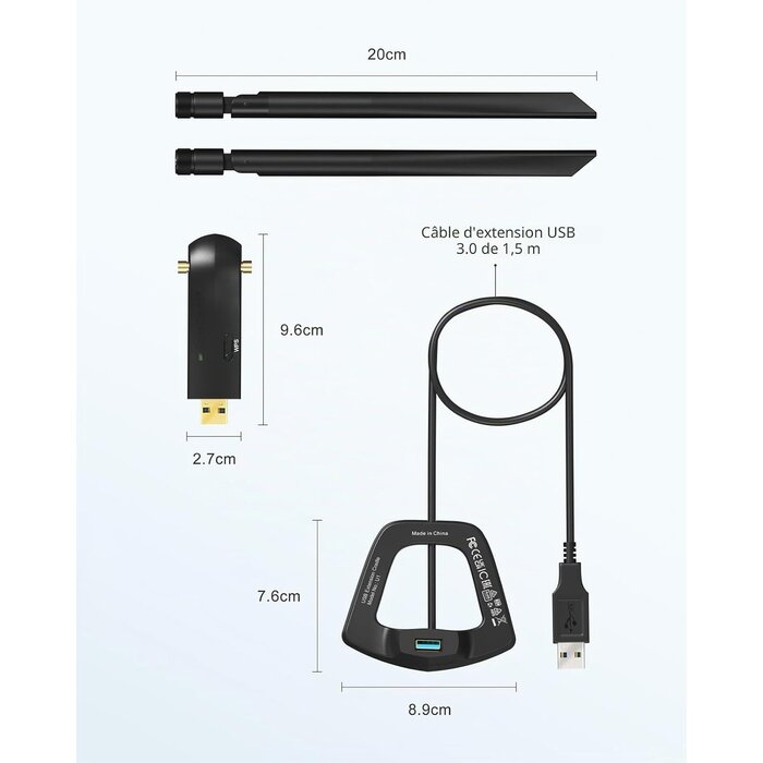 Adaptateur Wi-Fi USB AC1200 Double Bande avec 2 Antennes - 27% de remise