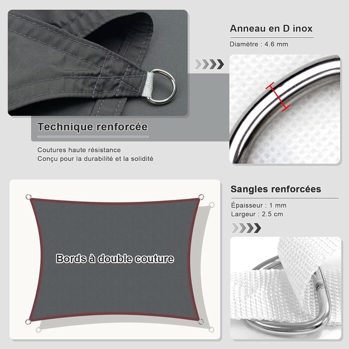 Voile d'ombrage rectangulaire 4x5m anthracite - 34% de remise
