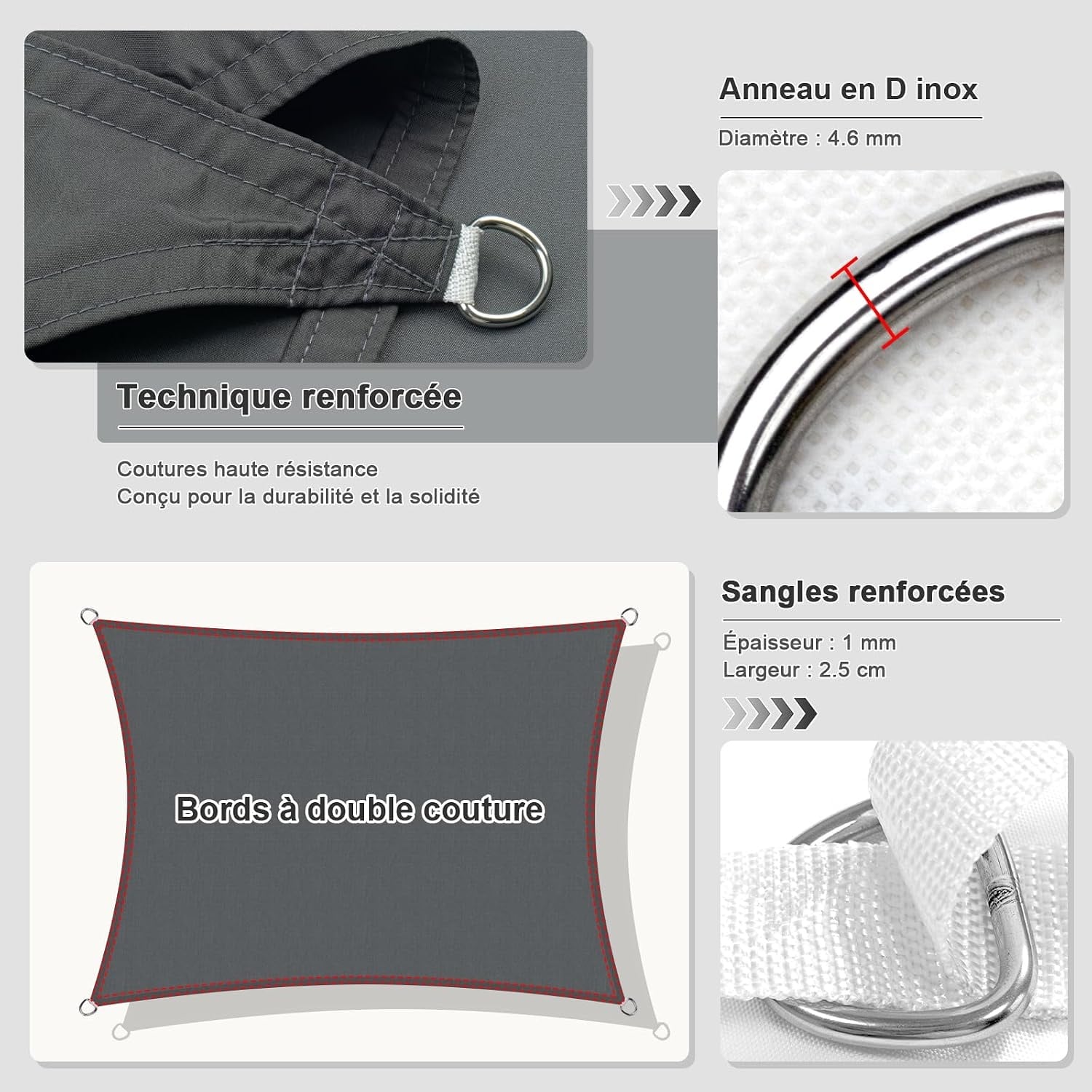 Voile d'ombrage rectangulaire 4x5m anthracite - 34% de remise