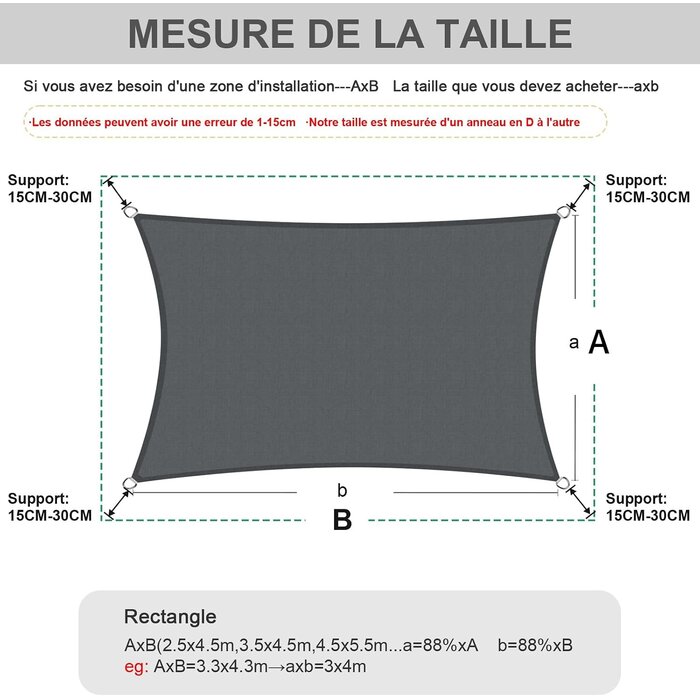 Voile d'ombrage rectangulaire 4x5m anthracite - 34% de remise
