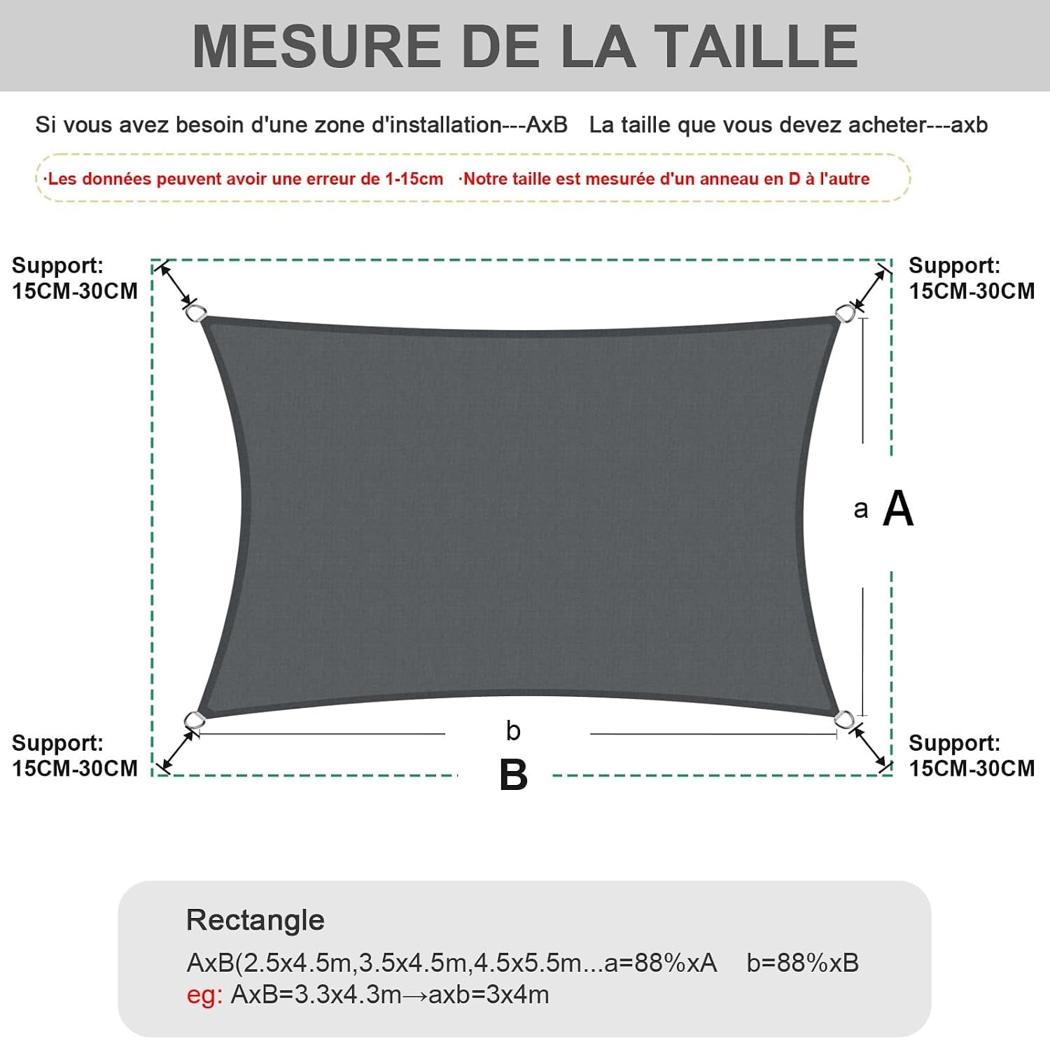 Voile d'ombrage rectangulaire 4x5m anthracite - 34% de remise