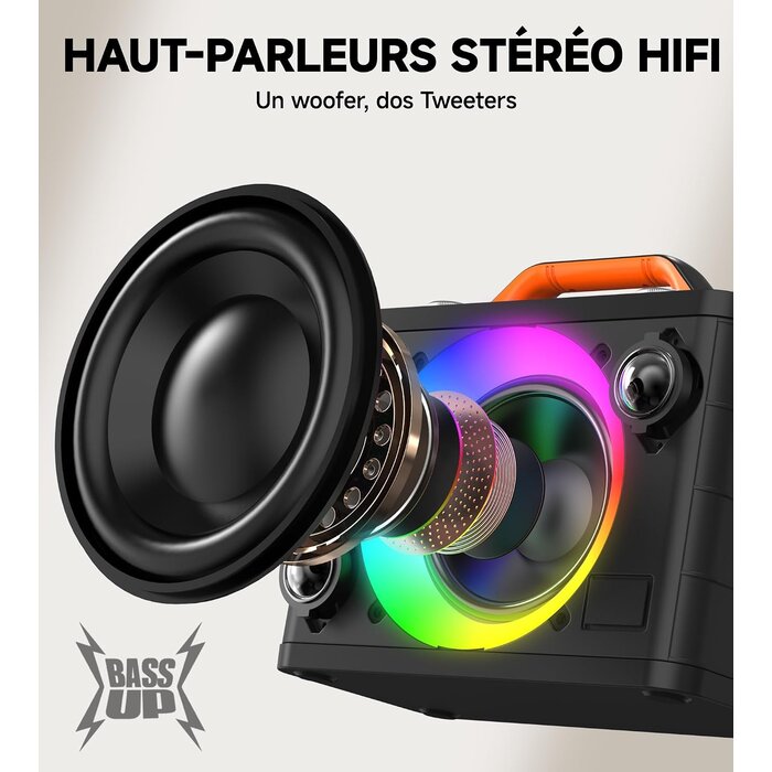Machine de karaoké portable 2 micros sans fil RGB - 30% de remise