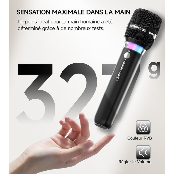 Machine de karaoké portable 2 micros sans fil RGB - 30% de remise