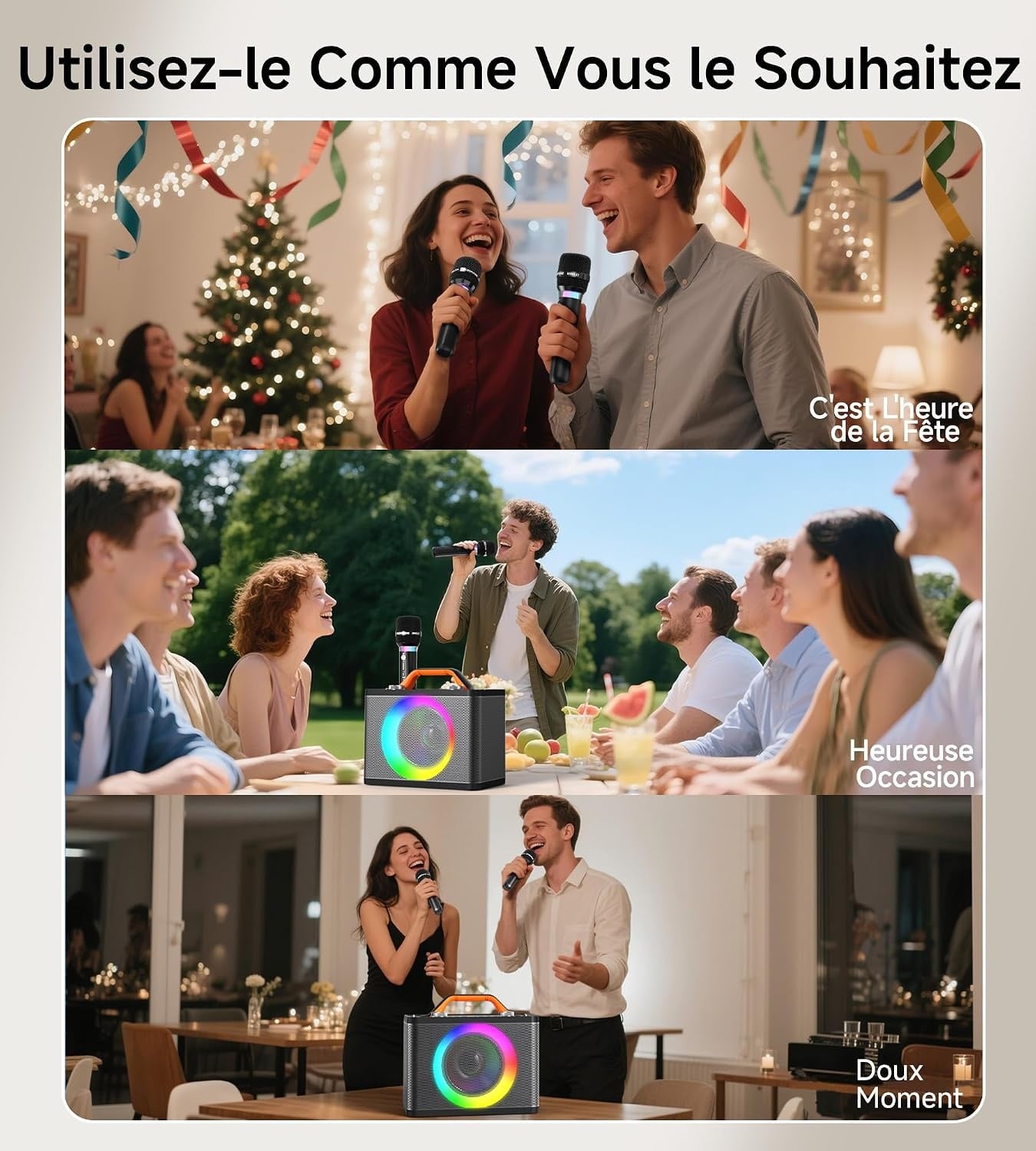 Machine de karaoké portable 2 micros sans fil RGB - 30% de remise