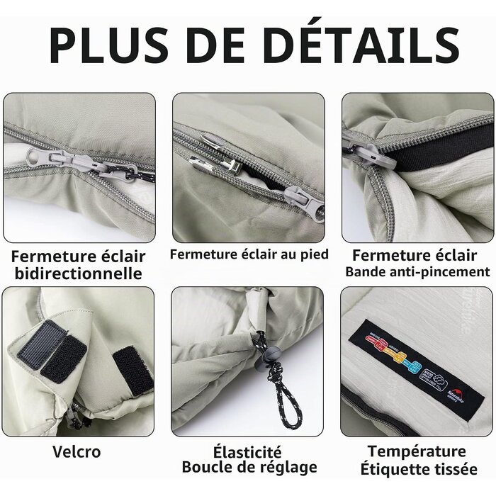 Sac de couchage 3 saisons 2,2 m x 0,8 m - Gris pierre - 32% de remise