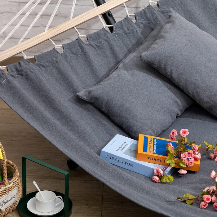 Hamac deux places avec barre en bois - Gris - 200x100 cm - 31% de remise