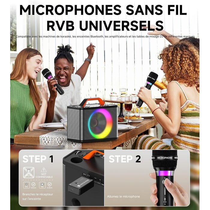 Machine à karaoké portable 2 micros sans fil - 34% de remise