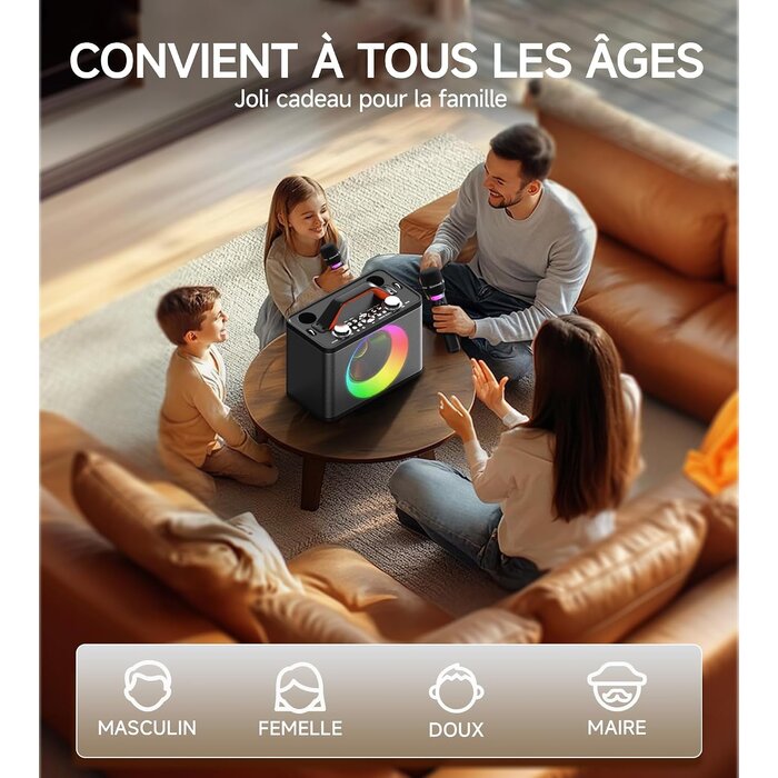 Machine à karaoké portable 2 micros sans fil - 34% de remise