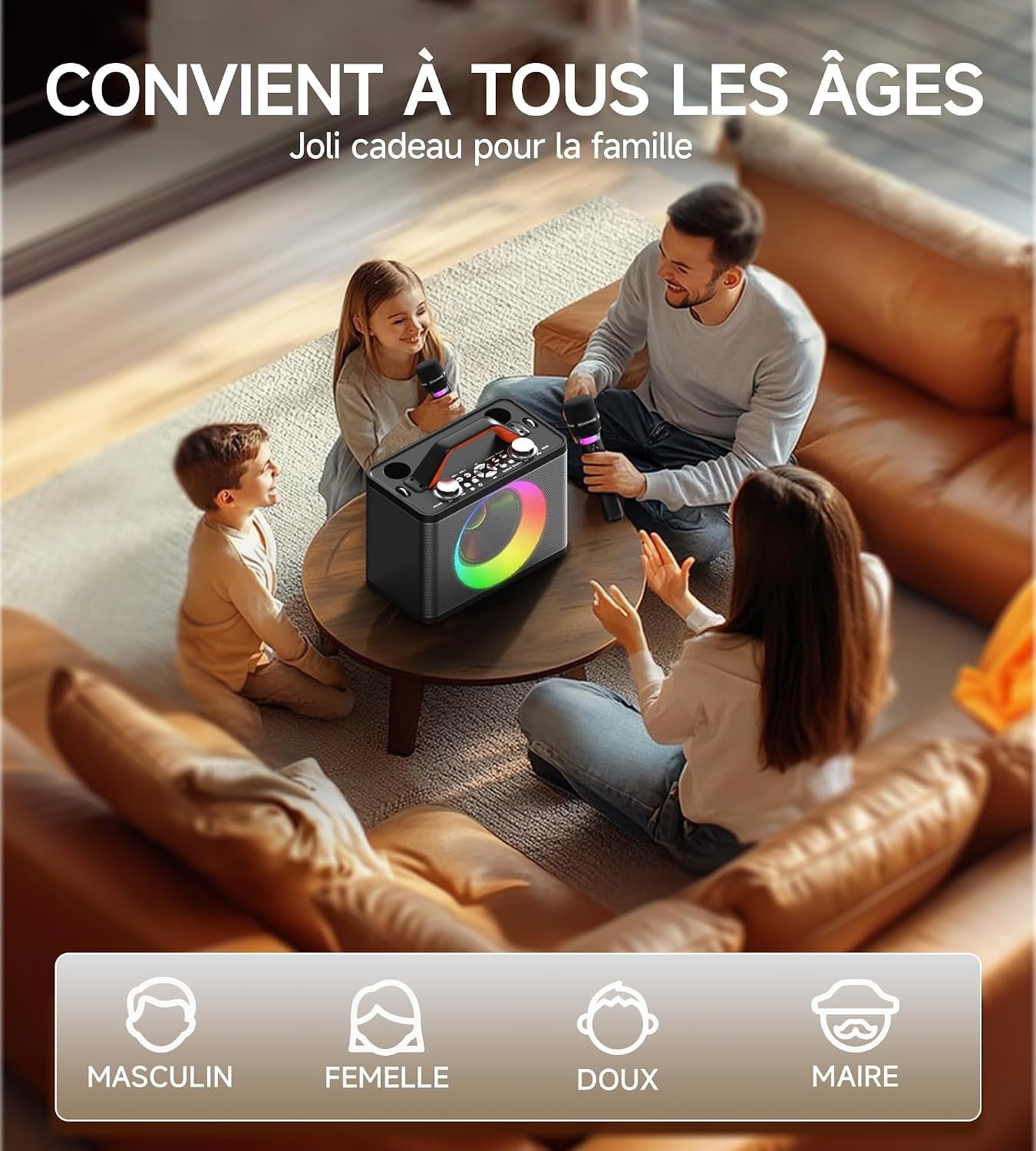 Machine à karaoké portable 2 micros sans fil - 34% de remise