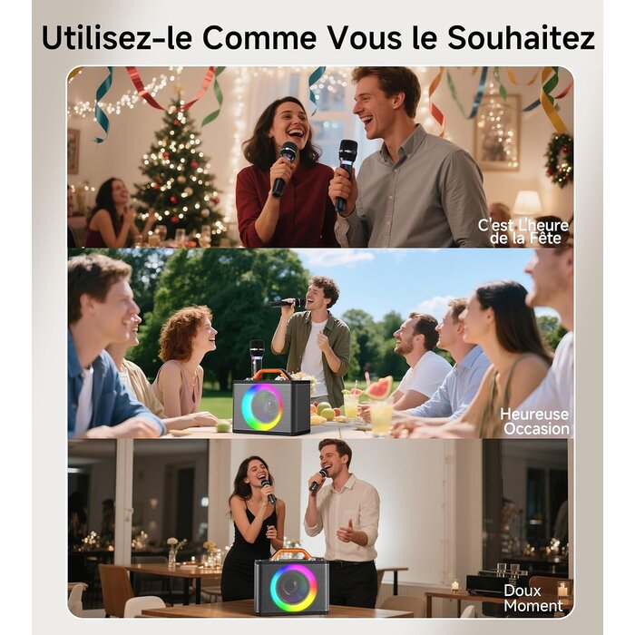 Machine à karaoké portable 2 micros sans fil - 34% de remise
